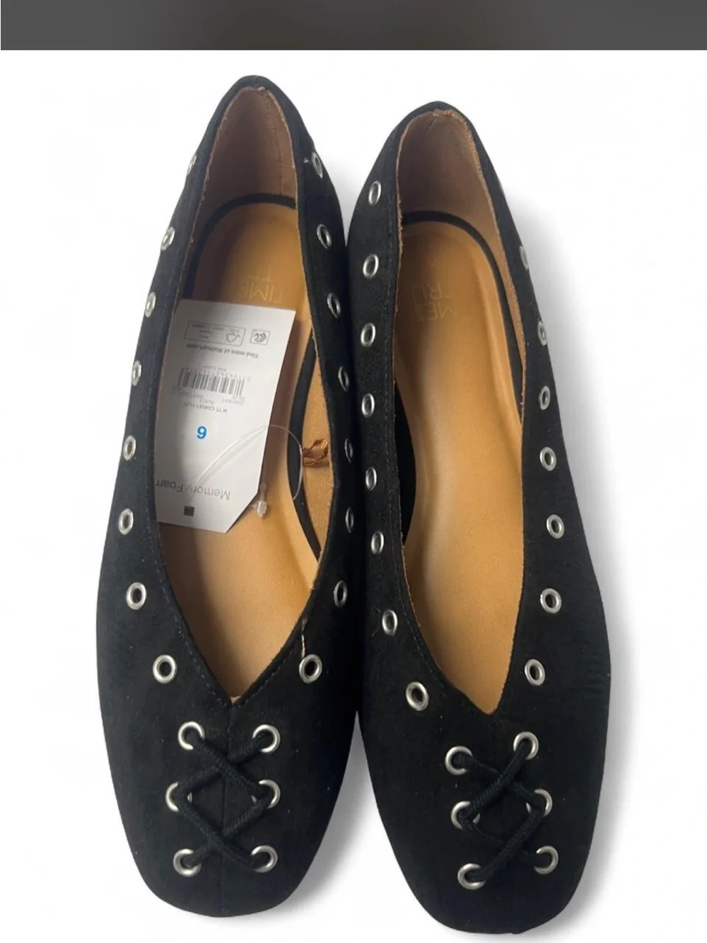 Time and Tru Black Eyelet Lace-Up Ballet Flats